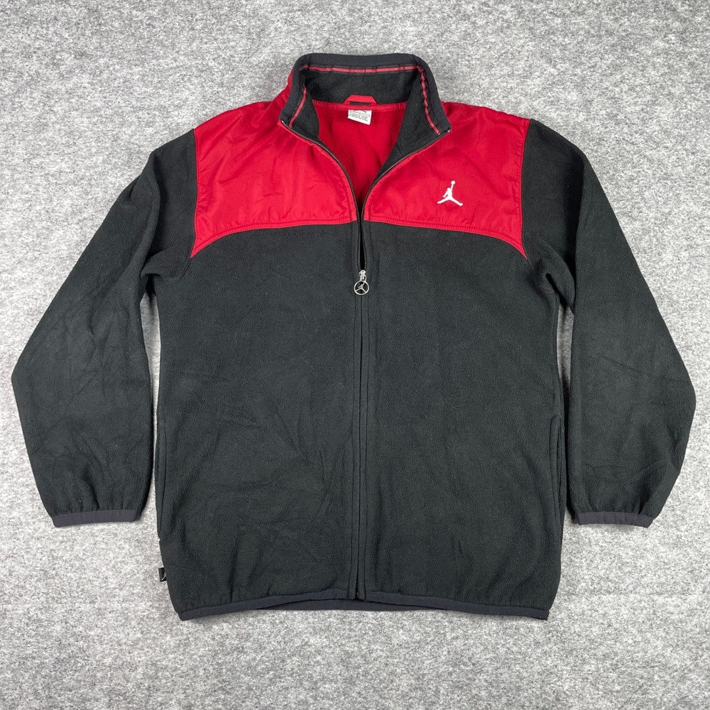 Jordan Fleece Jacket Mens L Black Red Full Zip Colorblock Jumpman Mock Neck